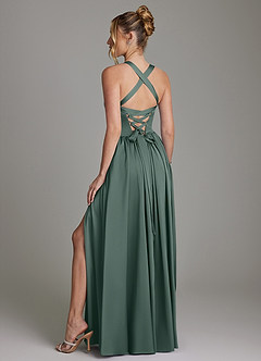 Azazie Francis Bridesmaid Dresses Sea Moss A-Line Corset Stretch Satin Dress image7