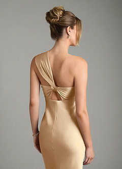 Azazie Margot Robes de demoiselle d'honneur Robe Fourreau en Satin extensible Une épaule Champagne image6