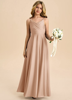 Azazie Bug Junior Robe Trapèze en Satin extensible Plissée Rose Perle image6