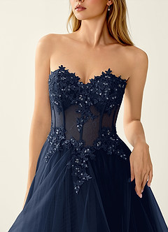 Anais Navy Corset Lace Up Back Lace Ruffled Prom Dress image6
