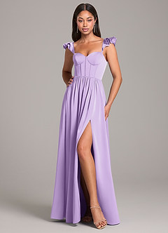 Azazie Denisse Bridesmaid Dresses Lilac A-Line Ruched Stretch Satin Dress image5