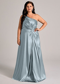 Azazie Brooke Abiti da Damigella Abito A-Line in Raso Metallizzato Monospalla Blu Polveroso image8