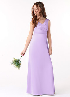 Azazie Sadia Junior Lilac A-Line Pleated Stretch Satin Dress image1