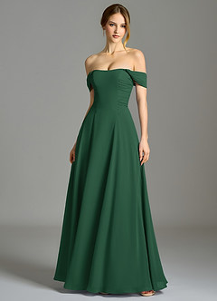 Azazie Oasis Brudtärnklänningar Klä av A-Linje i Chiffong med fickor Mörkgrön image1