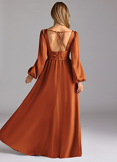 Azazie Norah Bridesmaid Dresses Cinnamon A-Line Stretch Satin Dress image2