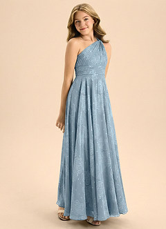 Azazie Charlize Junior Formal Robe Trapèze en Blumen-Burnout Plissée Bleu Poudré Crépusculaire image3