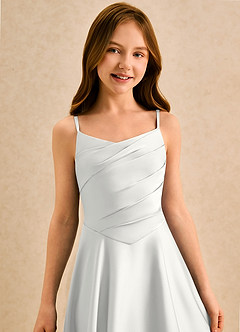 Azazie Coconut Girls Formal Abiti da Ragazza di Fiori Abito A-Line in Raso Elasticizzato Plissettato Bianco image6