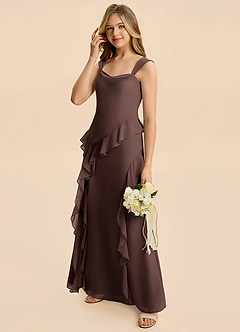Azazie Sloane Junior A-Linie Herzausschnitt Chiffon Kleid Ganache image4