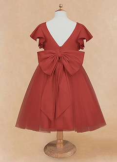 Azazie Kaeya Flower Girl Dresses Terracotta A-Line Bow Tulle Dress image6