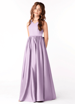Azazie Hathaway Junior Frosted Lilac A-Line Bow Stretch Satin Dress image3