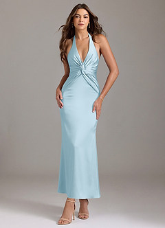 Azazie Valerie Bridesmaid Dresses Sky Blue Mermaid Pleated Stretch Satin Dress image1