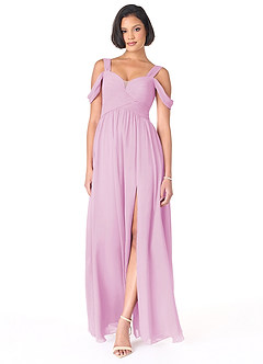 Azazie Lianne Bridesmaid Dresses Candy Pink A-Line Off the Shoulder Chiffon Dress image5