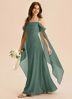 Azazie Moana Junior Linia A Pofałdowany Szyfon Długość podłogi Młodsza druhna Sukienka image2