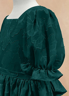 Azazie Joss Flower Girl Dresses Pine A-Line with Sleeves Floral Burnout Dress image7