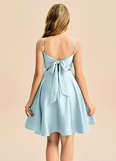 Azazie Miko Junior Cloud Blue A-Line Pleated Stretch Satin Dress image2