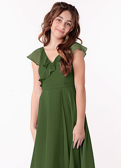 Azazie Posie Junior Olive A-Line Ruched Chiffon Dress image6