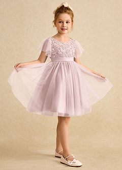 Azazie Queenie Flower Girl Dresses Blushing Pink A-Line Lace Dress image5