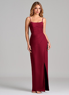 Azazie Calandra Bridesmaid Dresses Burgundy Sheath Pleated Chiffon Dress image5