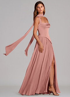 Azazie Stephanie Bridesmaid Dresses Rosette A-Line Pleated Stretch Satin Dress image3