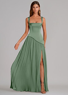 Azazie Stephanie Bridesmaid Dresses Matcha A-Line Pleated Stretch Satin Dress image4