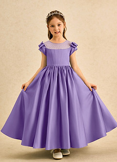 Azazie Toffee Abiti da Ragazza di Fiori Abito Stile Principessa in Raso Opaco Fiocco Tahiti image2