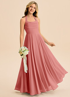 Azazie Kady Junior Vestido de Rosa Antigua de Gasa de Corte en A con Escote de Corazón image3