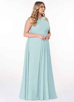 Azazie Kaleigh Bridesmaid Dresses Sea Glass A-Line Pleated Chiffon Dress image10