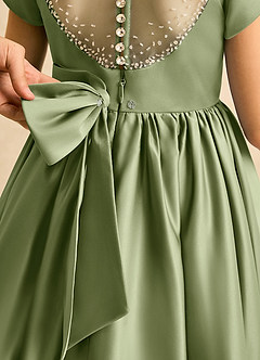 Azazie Toffee Flower Girl Dresses Pistachio Ball-Gown Bow Matte Satin Dress image7
