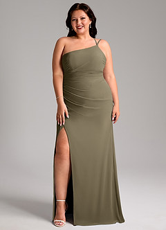 Azazie Eren Bridesmaid Dresses Willow Green Sheath One Shoulder Chiffon Dress image10