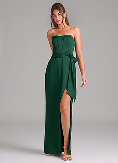 Azazie Jamie Brautjungfernkleider Wandelbar A-Linie Schulterfrei Stretch-Satin Kleid Dunkelgrün image3