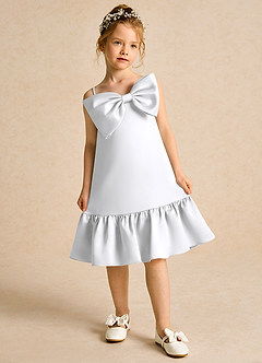 Azazie Kiwi Blumenmädchenkleider A-Linie Spaghetti Riemen Matte Satin Kleid Weiß image4