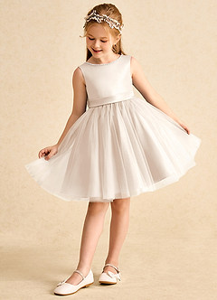Azazie Jani vestidos de niña de las flores Vestido de Alabastro Blanco de Tul de Corte En A con Lazo image5