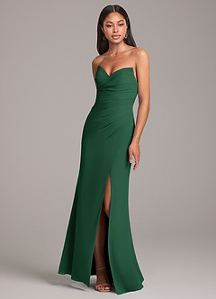 Azazie Yola Bridesmaid Dresses Dark Green Sheath Pleated Chiffon Convertible Dress image3