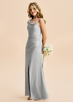 Azazie Abby Junior Silver A-Line Pleated Stretch Satin Dress image3