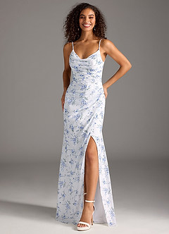 Azazie Deandra Bridesmaid Dresses Blue Cottage Floral Mermaid Pleated Chiffon Dress image1