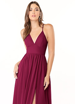 Azazie Aaida Bridesmaid Dresses Burgundy A-Line Corset Chiffon Dress image6