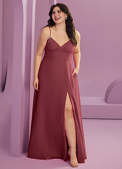 Barbie ♥ Azazie Robes de demoiselle d'honneur Robe Trapèze en Mousseline de soie avec poches Merlot image7