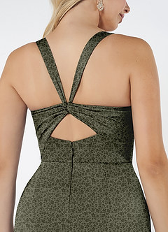 Azazie Mero Bridesmaid Dresses Willow Green Petite Garden Floral Mermaid Pleated Stretch Satin Dress image2