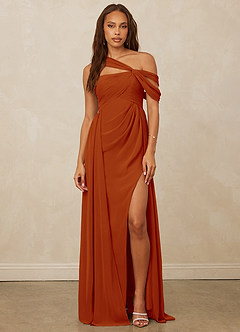 Christian Siriano Bridal for Azazie 1014 Bridesmaid Dresses Paprika A-Line Off the Shoulder Chiffon Dress image4
