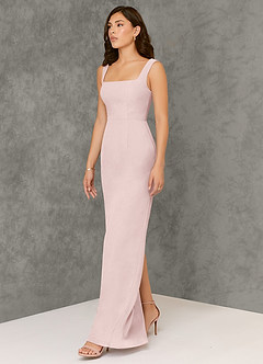 Azazie Flori Bridesmaid Dresses Blushing Pink Sheath Square Neckline Chiffon Dress image4