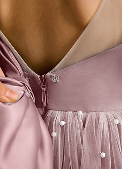 Azazie Trudy Blumenmädchenkleider Ballkleid Herzausschnitt Tüll Kleid Altrosa image8