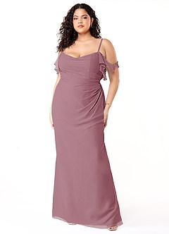 Azazie Emeralda Bridesmaid Dresses Vintage Mauve Sheath Off the Shoulder Chiffon Dress image7