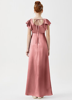 Azazie Bondi Junior Rosette A-Line Side Slit Metallic Satin Dress image2