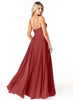 Azazie Emerald Bridesmaid Dresses Rust A-Line Ruffled Chiffon Dress image3