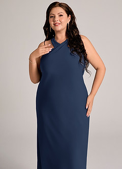 Azazie Doretta Bridesmaid Dresses Dark Navy Mermaid Pleated Chiffon Dress image11