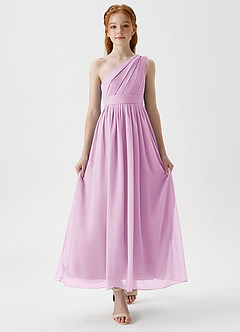 Azazie Anissa Junior Robe Trapèze en Mousseline de soie Plissée Rose Bonbon image5