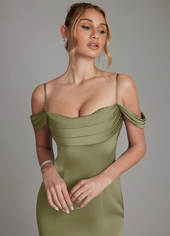 Azazie Nira Bridesmaid Dresses Pistachio Mermaid Corset Stretch Satin Dress image3