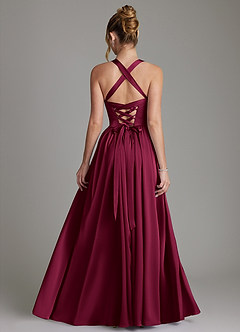 Azazie Francis Robes de demoiselle d'honneur Robe Trapèze en Satin extensible Corset Bourgogne image2