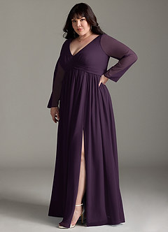 Azazie Teton Maternity Bridesmaid Dresses A-Line Long Sleeve Chiffon Floor-Length Dress image10
