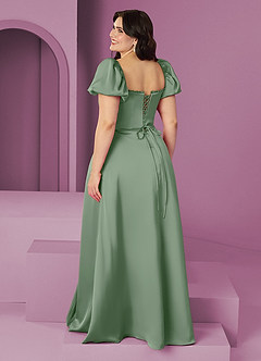 Barbie ♥ Azazie Bridesmaid Dresses Matcha A-Line Ruched Stretch Satin Dress image11